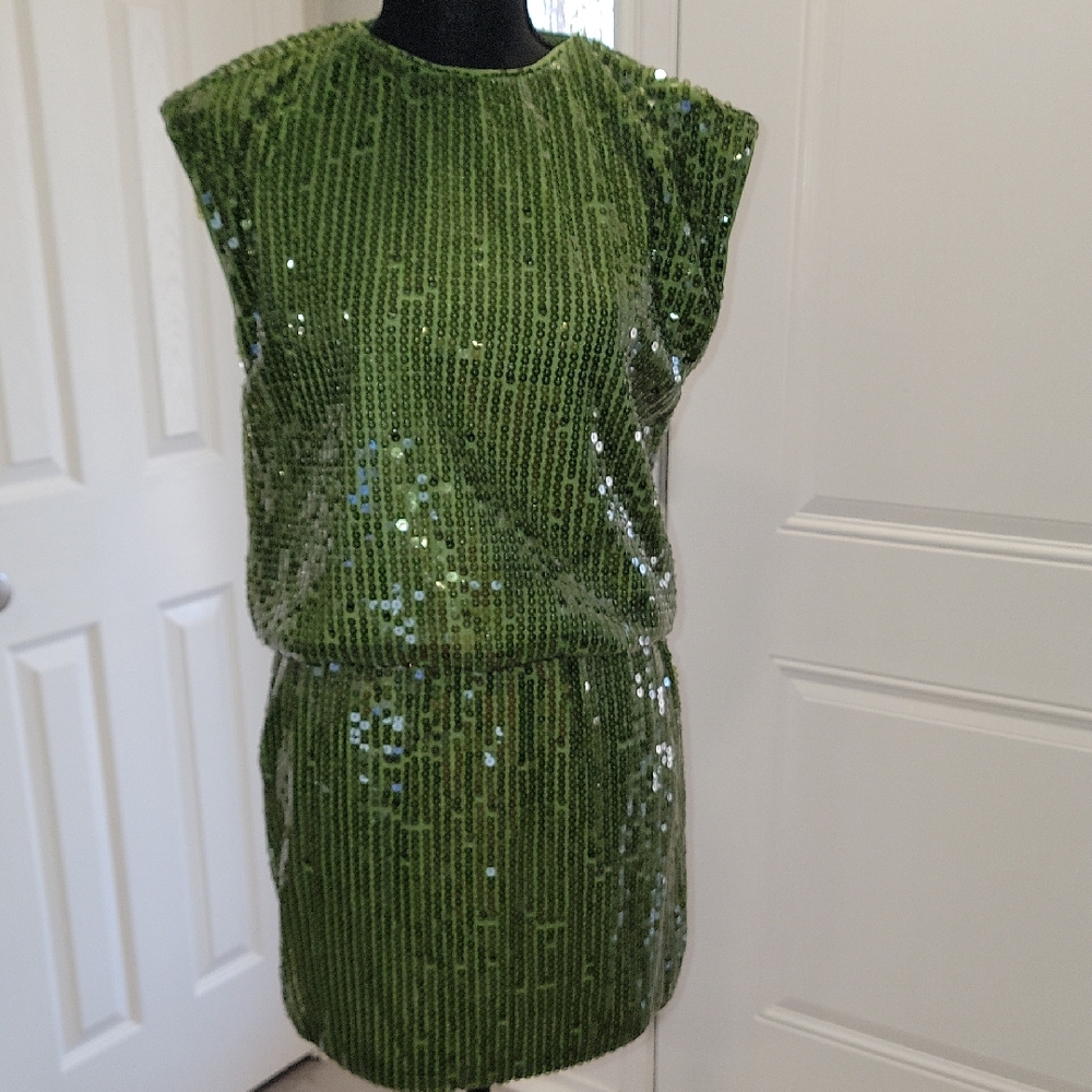 PrettyLittleThing Green Sequin Mini Dress